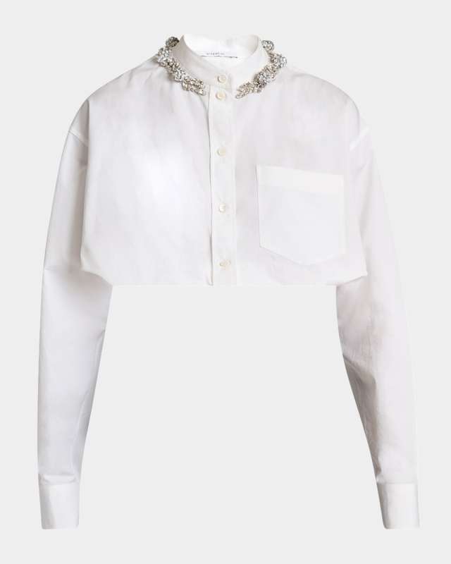 Crystal Button-Down Crop Balloon Shirt